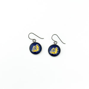 custom navy and gold olmsted falls bulldogs drop earrings with niobium ear wires