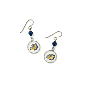 Customer Olmsted Falls bulldogs charm earrings with navy blue Swarovski crystals