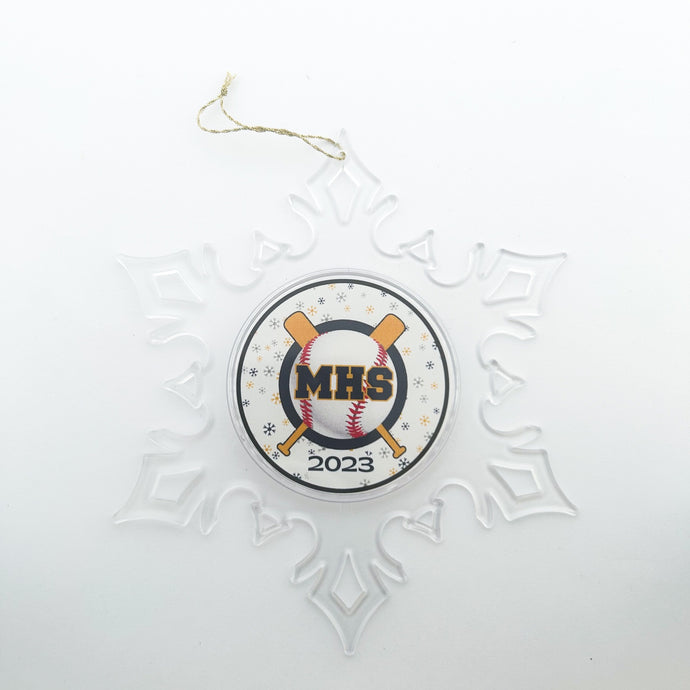 custom McKinney high school baseball acrylic snowflake Christmas ornament