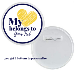 custom acrylic photo buttons with navy and gold My heart belongs to graphic