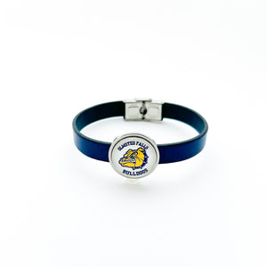 custom olmsted falls slider charm bracelet on 10mm flat blue leather strap