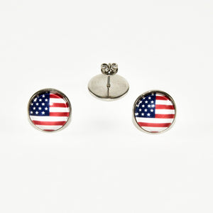 custom stainless steel USA patriotic flag stud earrings