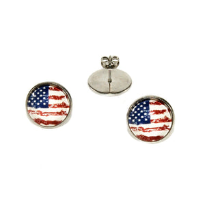 custom stainless steel USA patriotic distressed flag stud earrings