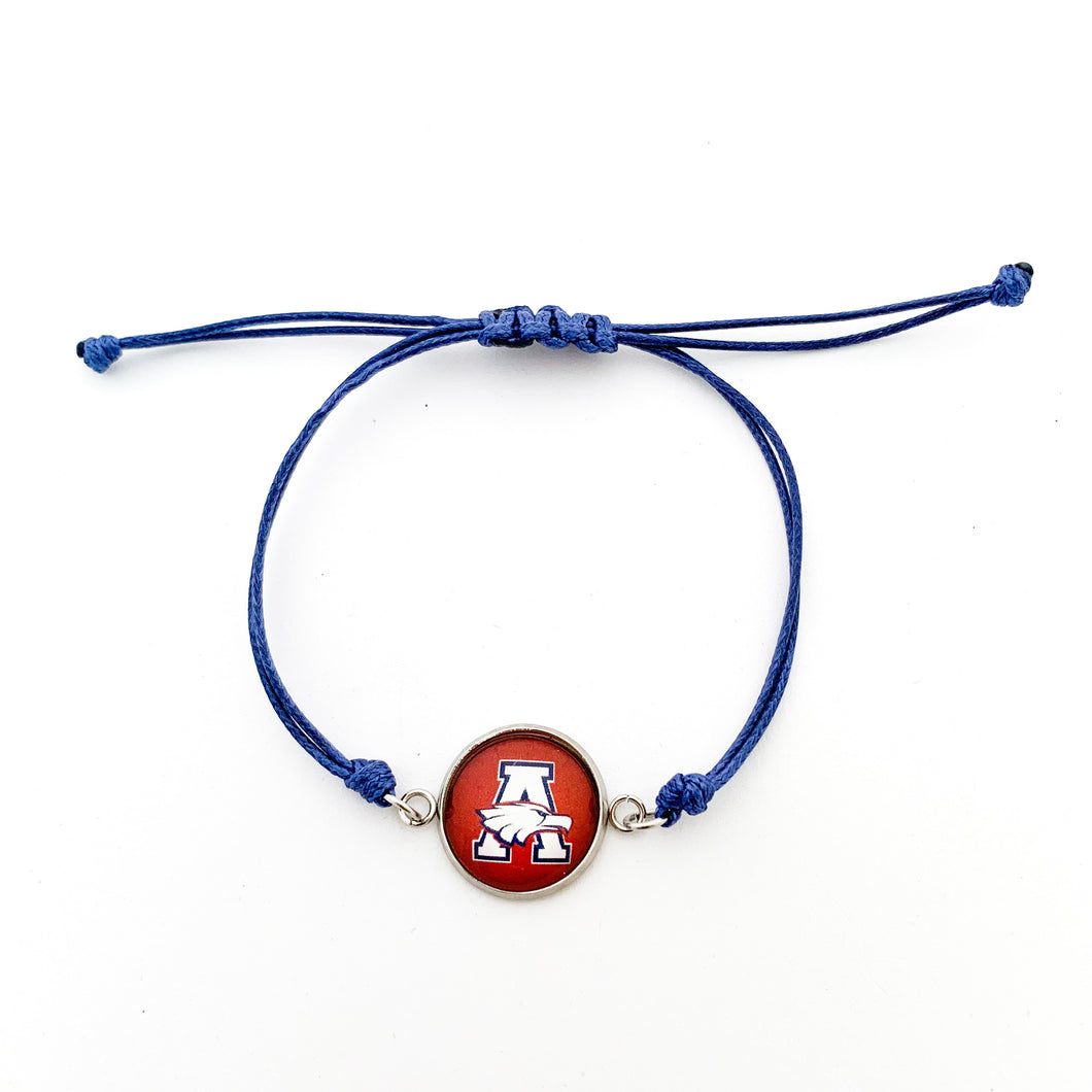 custom Allen Eagles logo adjustable bracelet with blue cord