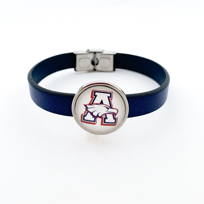 custom stainless steel Allen Eagles logo 10mm flat blue leather cuff bracelet