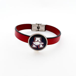 custom Allen Eagles logo slider charm cuff bracelet on 10 mm flat leather strap