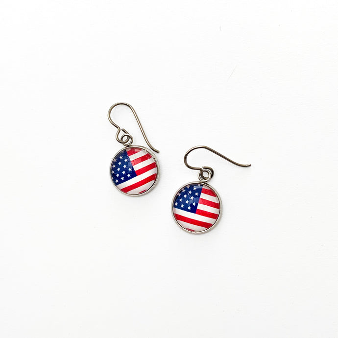 custom stainless steel USA patriotic charm earrings