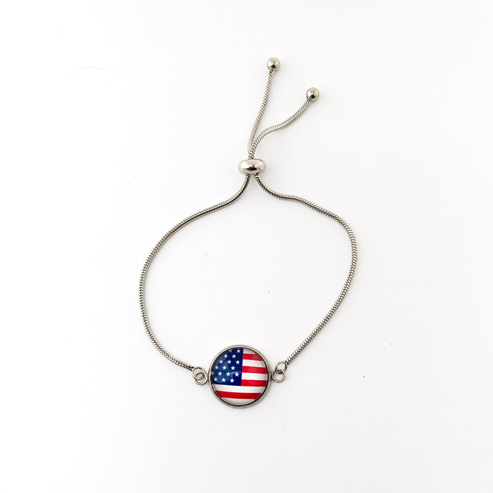 custom stainless steel USA patriotic adjustable slider bracelet