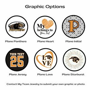 Various Plano East high school logos and Personalized graphics