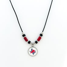 custom Ponder high school necklace with red and black ceramic tube beads