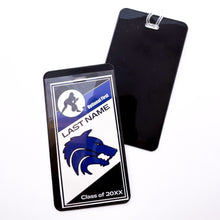 custom personalized plano west luggage bag tag with softball silhouette and class year