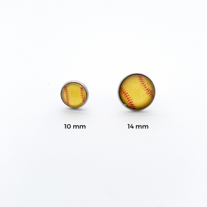 10mm and 14 mm stainless steel softball stud earrings
