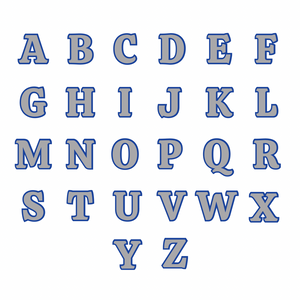 grey and blue capital alphabet letters in ribeye font