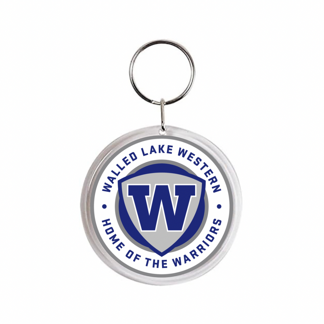 personalized walled lake western warriors acrylic photo keychain