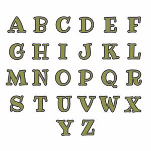 olive green and grey capital letters of the alphabet in ribeye font