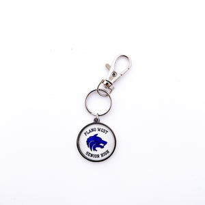 custom stainless steel plano west senior high keychain with swivel clip