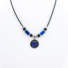 custom plano west blue wolf leather cord pendant necklace with black and blue tube beads