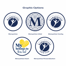 various mckinney high school marquettes graphics and logos in white and navy blue