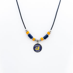 olmsted falls bulldogs leather cord necklace with navy and gold tube beads