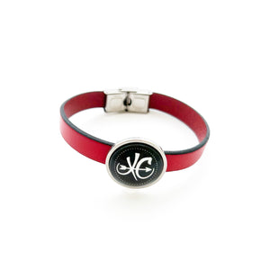 custom XC cross country black charm on red leather cuff bracelet