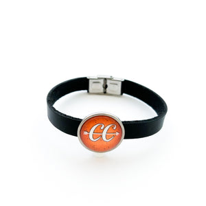 custom CC cross country black leather cuff bracelet