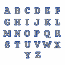 grey and blue capital letters of the alphabet in ribeye font