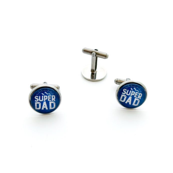custom stainless steel super dad cuff links in blue