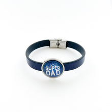 custom super dad leather cuff bracelet in blue