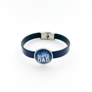 custom super dad leather cuff bracelet in blue