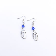 stainless steel football charm earrings with sapphire blue swarovski crystal beads and stainless steel ear wires