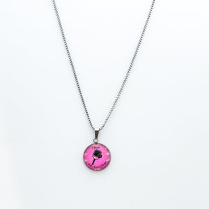 stainless steel pickleball necklace with pink I Dink graphic