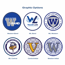 various Walled Lake Marching band central vikings and western warriors logos and graphics