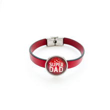 custom Super Dad leather cuff bracelet in red