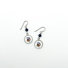 custom walled lake central vikings charm earrings with navy swarovski crystal beads