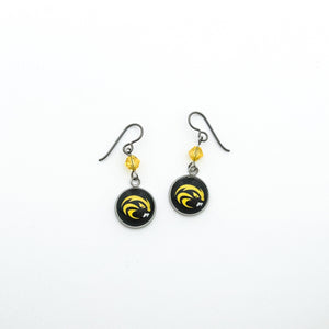 custom Riverside beavers charm earrings with yellow swarovski crystals