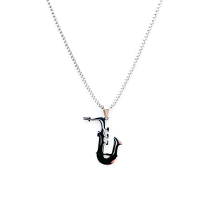 stainless steel saxophone pendant necklace