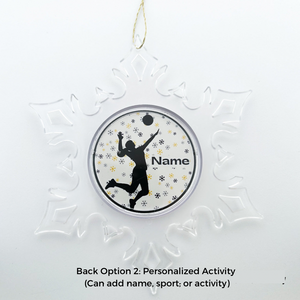 personalized acrylic snowflake photo ornament with female volleyball silhouette