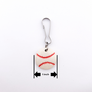 1 inch ceramic baseball zipper pull