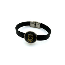 custom Riverside beavers slide charm bracelet with black leather strap and stainless steel clasp