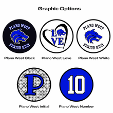 various Plano West senior high school logos and graphics