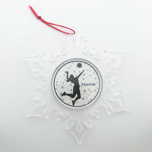 personalized acrylic snowflake photo ornament with volleyball player silhouette