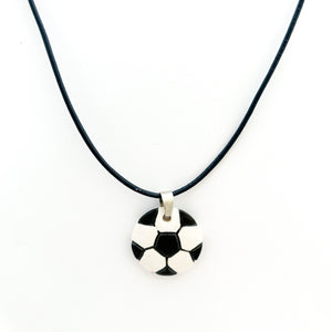 ceramic soccer pendant necklace with black leather cord
