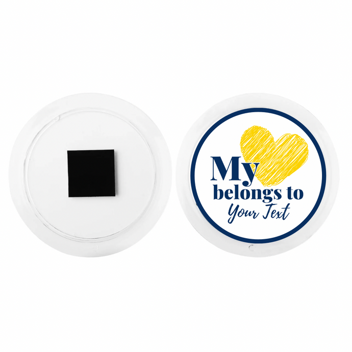 custom personalized acrylic magnet with navy and yellow my heart belongs to graphic 