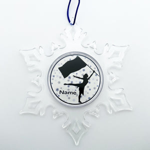 personalized acrylic snowflake ornament with color guard silhouette