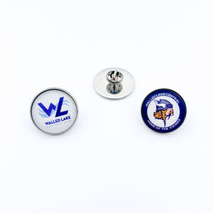 custom stainless steel walled lake marching band and walled lake central high school lapel pins