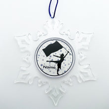 personalized acrylic snowflake ornament with color guard silhouette and blue snowflakes