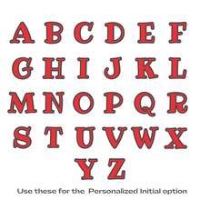 red and grey capital letters of the alphabet in ribeye font