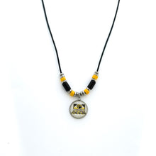 custom Riverside theatre leather cord pendant necklace with black and yellow beads