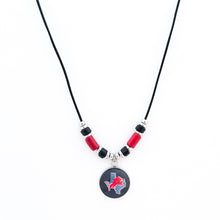 custom leather cord Ponder high school necklace with red and black ceramic tube beads