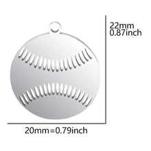 stainless steel baseball pendant measuring 20mm or .79" round